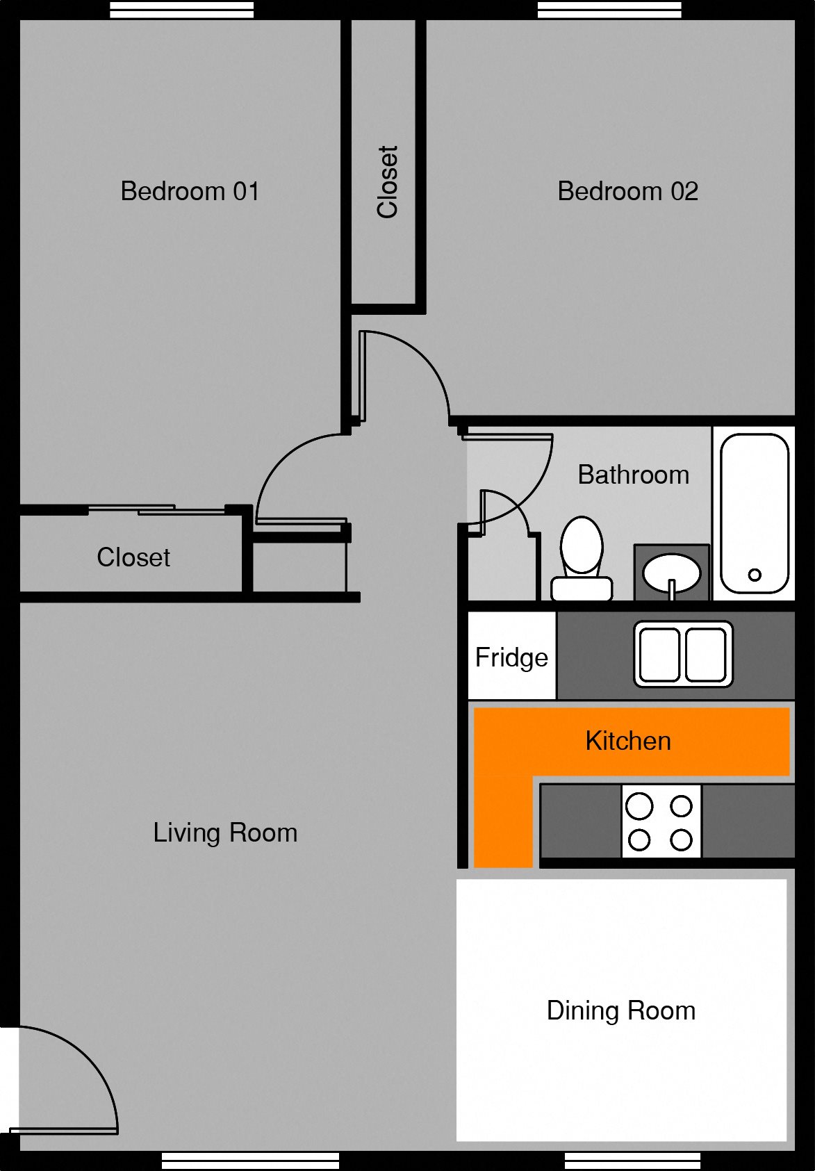 2 Bedroom 1 Bath